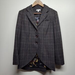 Cabi Blazer Jacket Women Size 6 Gray Plaid Wool Blend Button Closure Lined